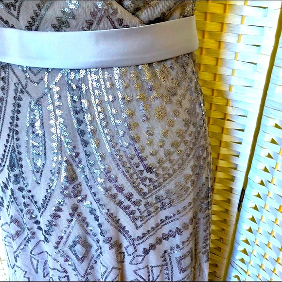 ✅ Angelina Faccenda taupe sequined formal maxi dress - Picture 12 of 16